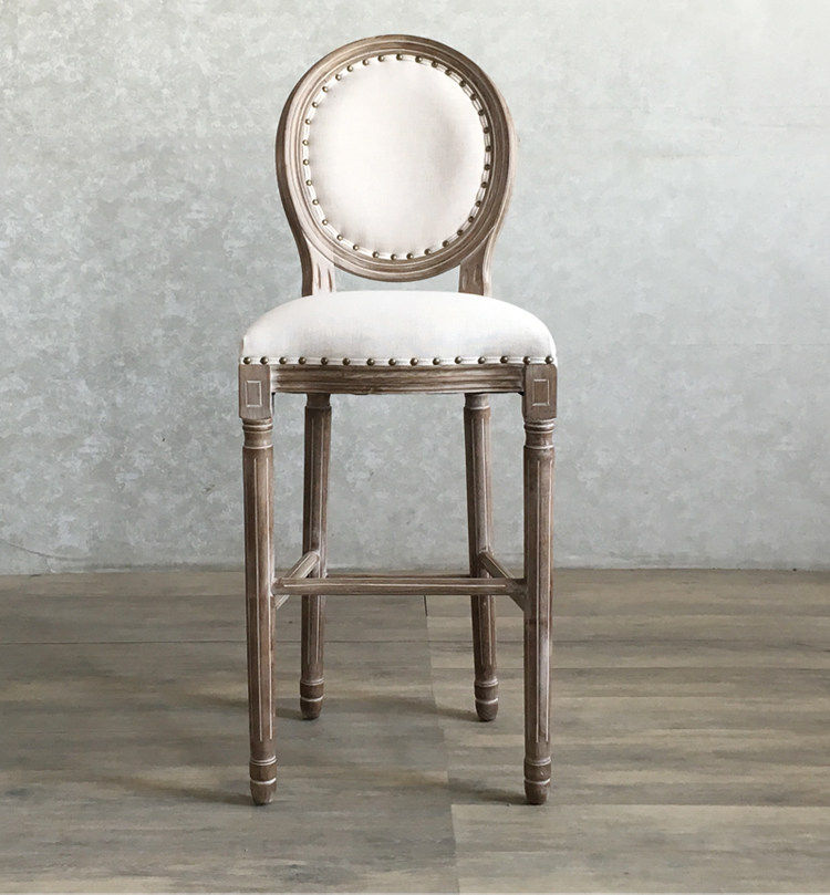 美式乡村高吧椅复古做旧吧台椅家用咖啡厅前台酒吧椅实木高脚凳子