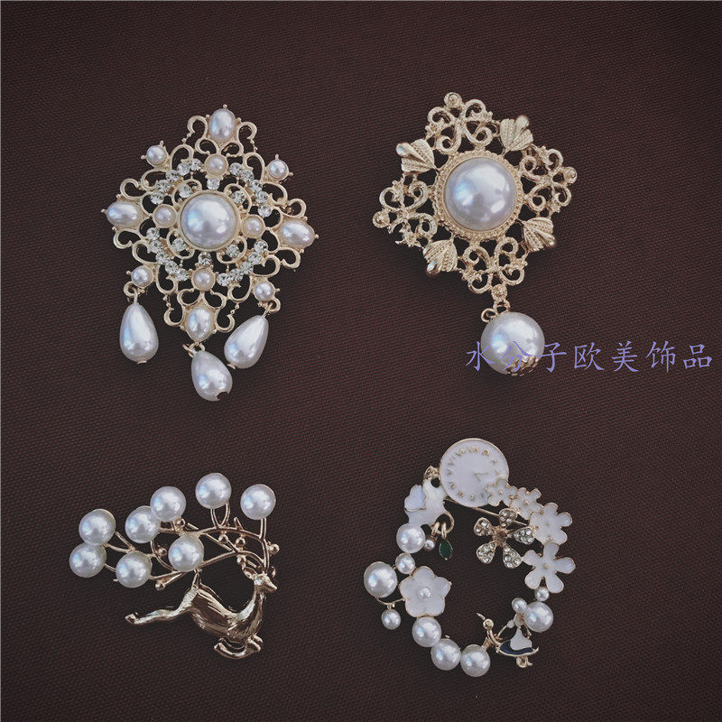 实拍西洋复古宫廷风巴洛克珍珠胸针滴油樱花时髦树脂胸花别针女