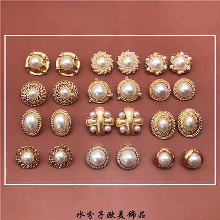 包邮 古董vintage复古奢华万年经典赫本大珍珠耳钉925银针耳夹女
