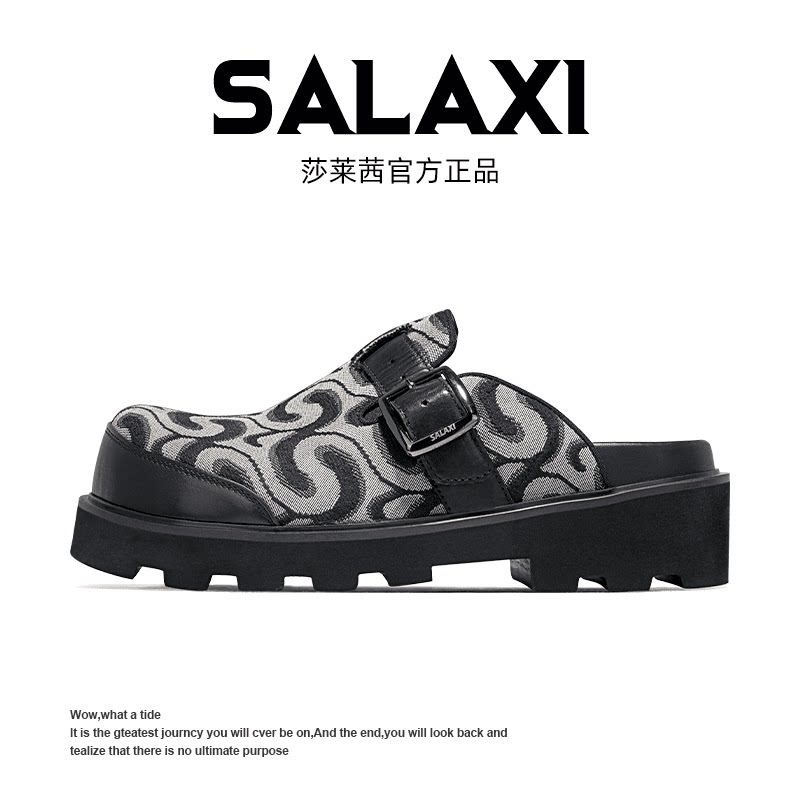 SALAXI莎莱茜新款真皮休闲包头拖鞋男款百搭厚底时尚勃肯凉鞋潮女