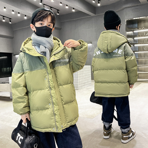 男童洋气加厚保暖羽绒棉棉衣棉服冬装中大儿童字母拼色面包服外套