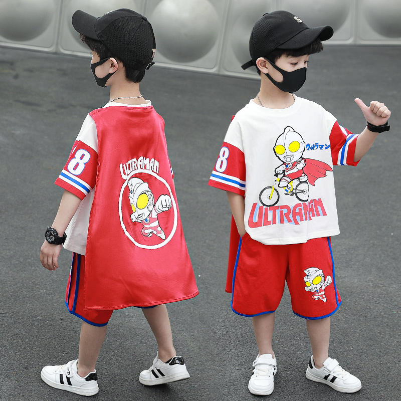 男童帅气超人奥特曼衣服6夏装5儿童装4小孩时尚卡通披风潮衣服3岁
