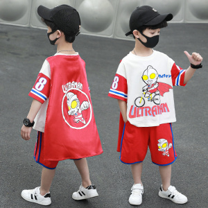 男童帅气超人奥特曼衣服6夏装5儿童装4小孩时尚卡通披风潮衣服3岁