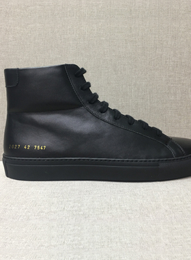 7547 comm黑色高帮小白鞋情侣款真皮头层牛皮内里平底板鞋