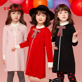 秋冬新款 EP雅莹童装 补单 小香风洋气羊毛红色连衣裙公主裙 爆款