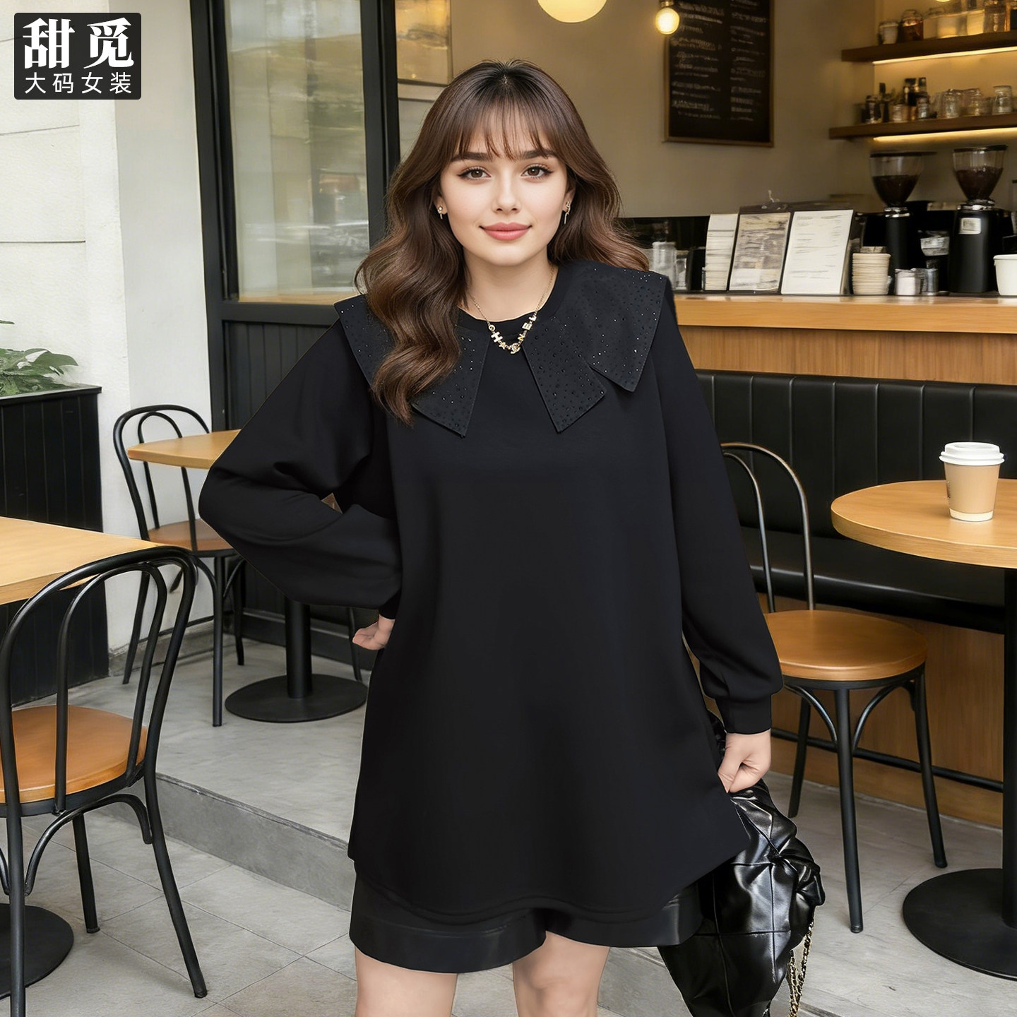 甜觅特大码女装春秋装胖mm300斤洋气精致烫钻显瘦娃娃领长款卫衣,女装/女士精品,大码内搭,淘宝优惠券,粉丝福利购,淘宝优惠卷