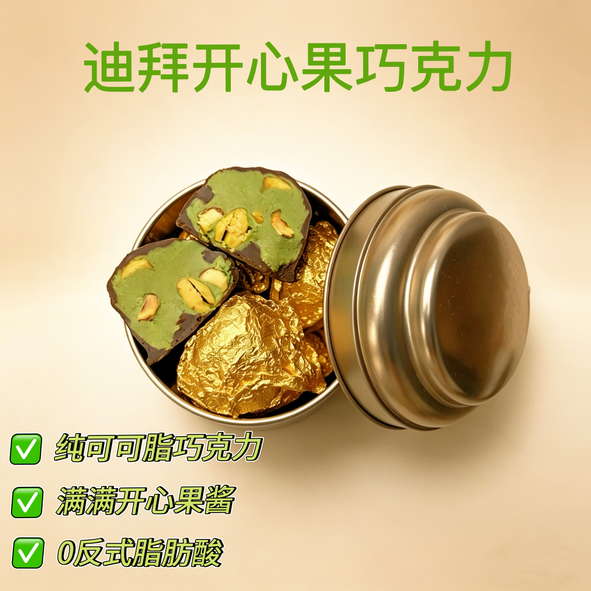 迪拜开心果球夹心巧克力比利时进口纯可可脂2026新款新年年货礼物