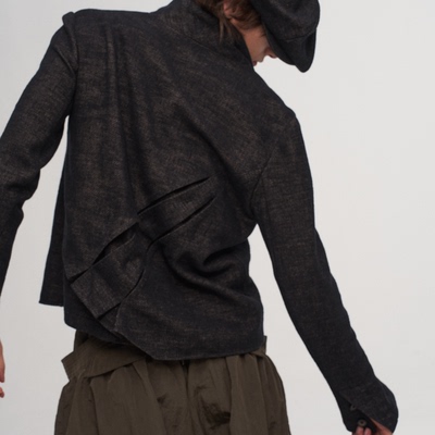 「 凌鸦ILNya 」差池_黑灰 涟漪夹克 双层编织亚麻肌理感外套