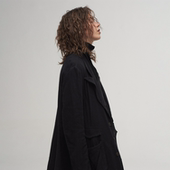 凌鸦ILNya 」差池_藏蓝 瀑布袖 「 风衣 棉麻毛边复古慵懒感大衣