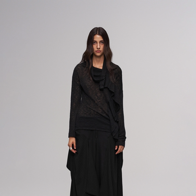 「 凌鸦ILNya 」差池_黑 序曲花边针织衫 异形花边优雅感打底衫女