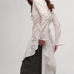 「 凌鸦ILNya 」差池_白 褶皱衬衫裙 优雅宫廷风修身中长款衬衫女