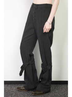 「 凌鸦ILNya 」廊_灰 执缚西裤 多排扣可拆卸束带设计感修身裤装