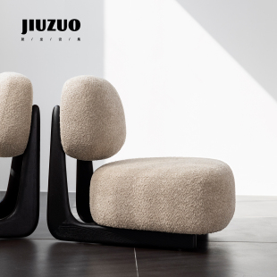 就坐专利 侘寂风羊驼绒可爱单人沙发椅实木简约落地懒人儿童网红