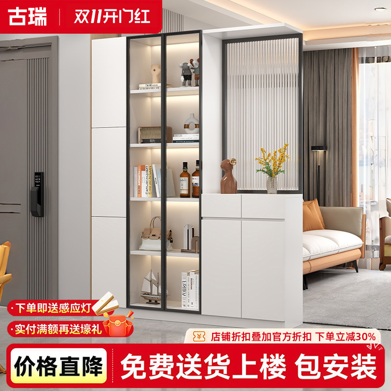 实木入户玄关柜入户正对门屏风隔断隔断玻璃酒柜收纳一体靠墙柜子