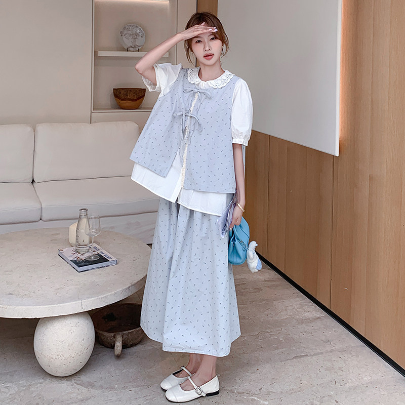 甜美减龄娃娃领衬衫波点马甲套装女2025夏季新款韩系半身裙三件套,女装套装/套裙,2C056