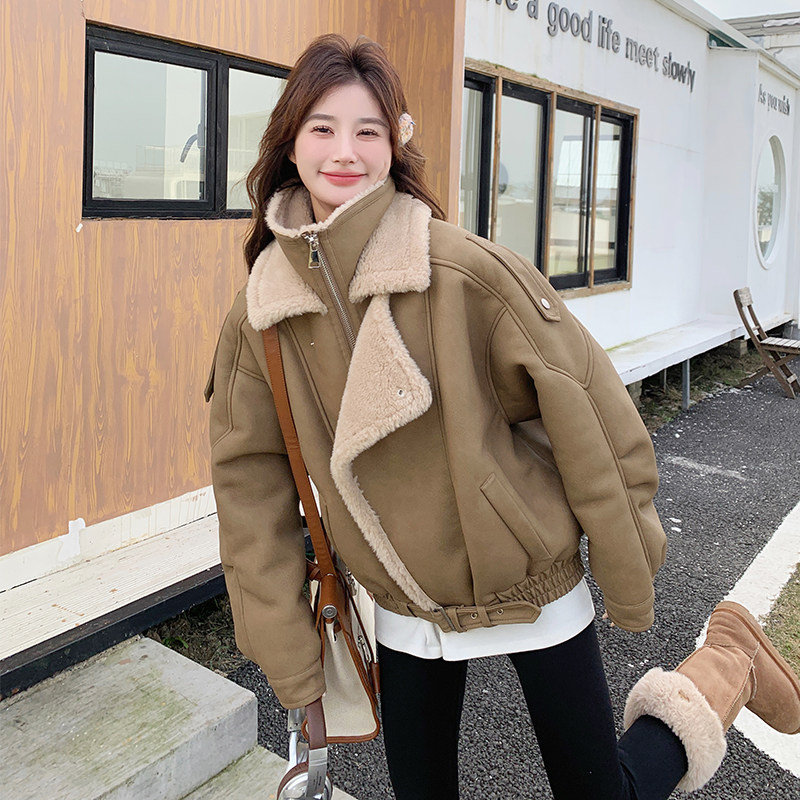 【新款】双层领加厚保暖卡其色皮毛一体172-6862-P215控308,女装皮草,2C056