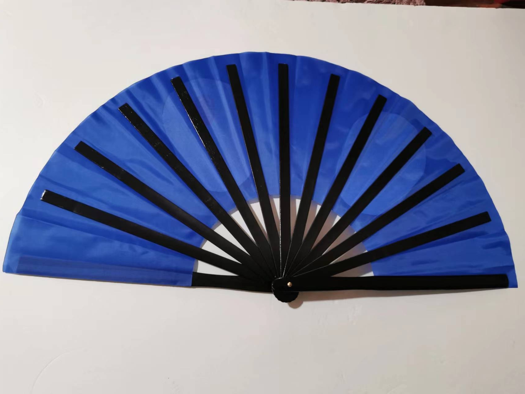 全竹子太极功夫扇纯蓝色黑色扇骨武术健身晨操表演扇竹骨响扇