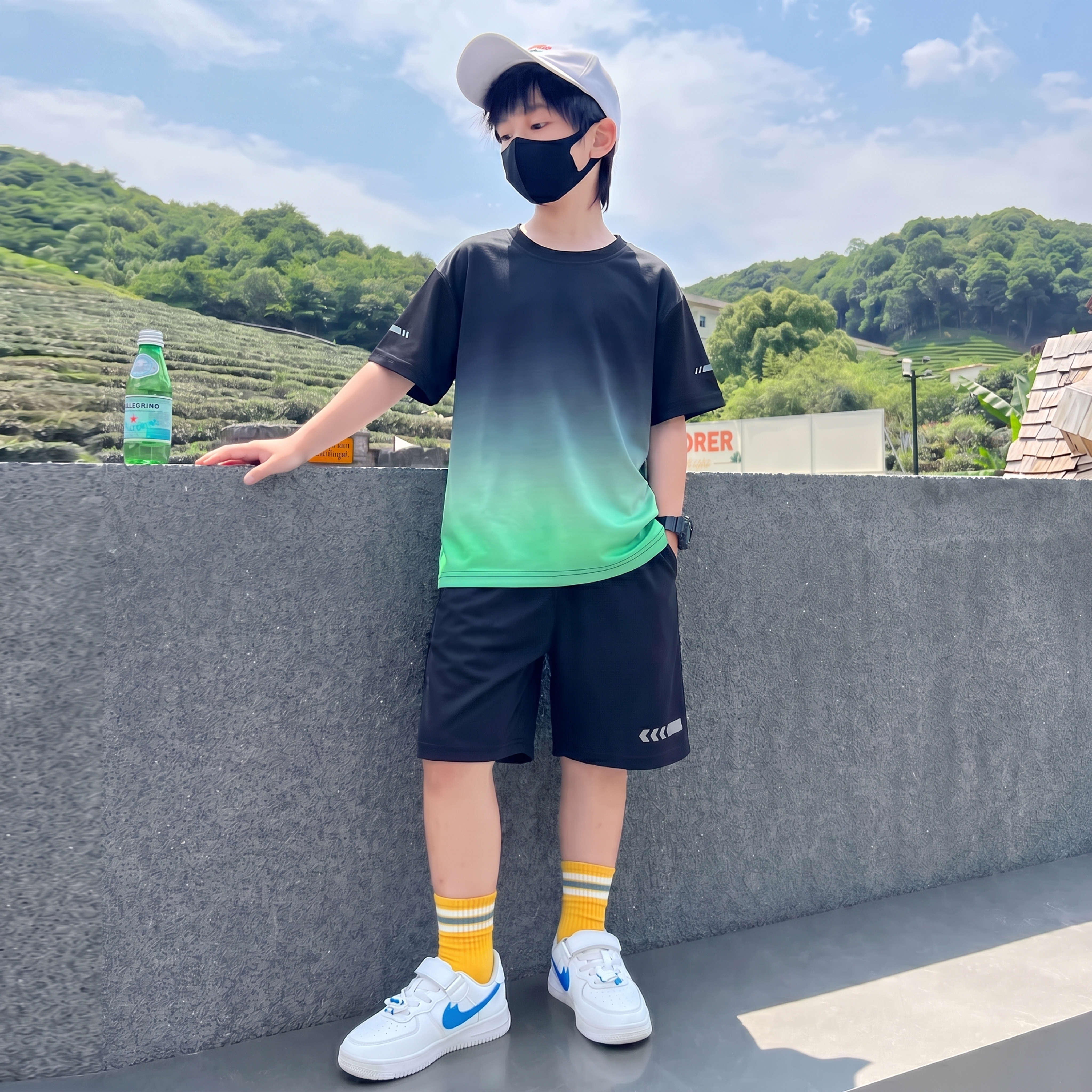 男童夏季套装潮夏日透气套装中大童装儿童短袖短裤两件套冰丝速干