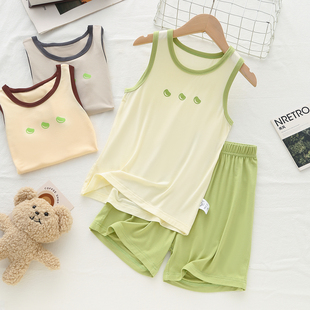 『滑溜溜冰冰凉』夏季儿童莫代尔睡衣家居服背心短裤两件套空调服