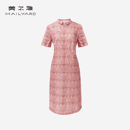 美尔雅女装 复古娃娃领圆扣连衣裙 改良版旗袍 透气薄亚麻裙951