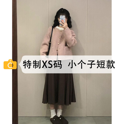 咖色半裙女小个子毛呢半身裙显高