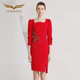 创意狐订婚衣服女平时可穿红色小个子订婚礼服2024新款 宴会连衣裙