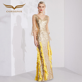 创意狐晚礼服2026端庄大气金色亮片主持人晚会宴会高级感鱼尾裙装