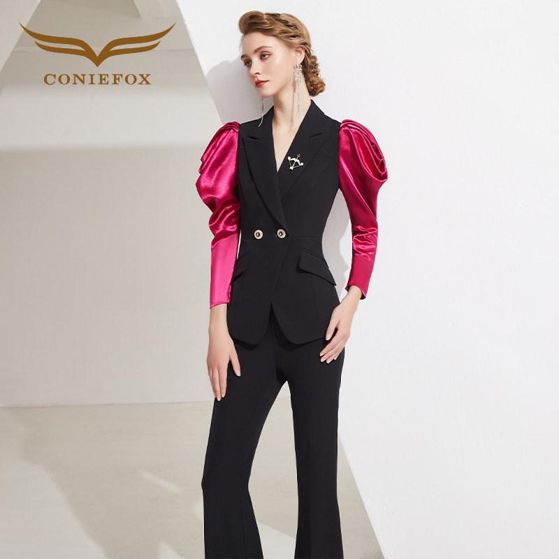 创意狐高端职业装西装时尚套装女气质主持人服装工装裤通勤两件套