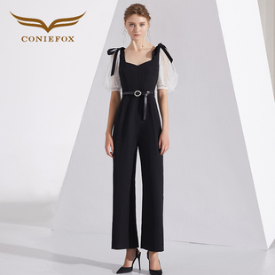 女夏时尚 长裤 主持人工装 显瘦宽松阔腿裤 子 连衣裤 创意狐黑色连体裤