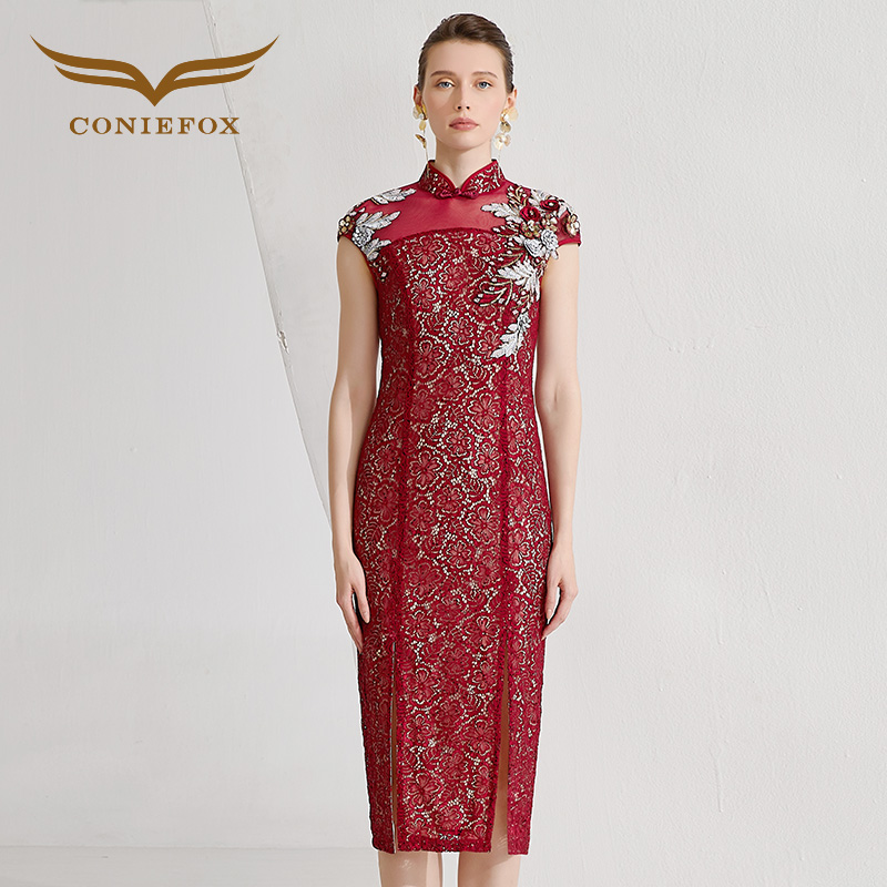 创意狐2024新款红色礼服裙