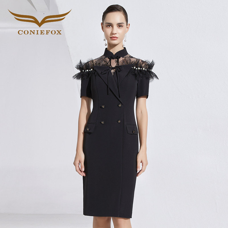 创意狐晚礼服女平时可穿轻奢小礼裙生日派对礼服裙法式黑色连衣裙