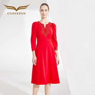 创意狐晚礼服2024新款 红色小礼服平时可穿连衣裙 结婚当天新娘便装