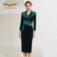 创意狐礼服高端轻奢丝绒OL西装 裙子晚宴会主持人气质演出服连衣裙