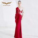 创意狐晚礼服女2023新款 红色主持人气质长裙 年会晚宴礼服高端长款