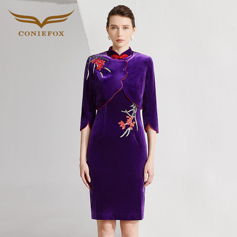 创意狐晚礼服女2025新款改良旗袍立领新中式礼服妈妈礼服婚宴礼服