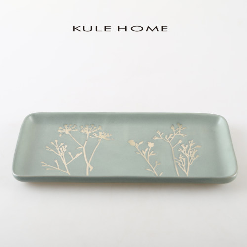 KULE HOME 陶瓷托盘浴室长方形果盘茶盘蛋糕盘甜品盘摆盘平盘菜盘