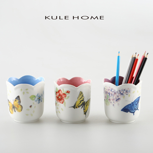 KULE HOME 小清新笔筒桶陶瓷化妆笔筒刷桶桌面眼线笔眉笔收纳筒架