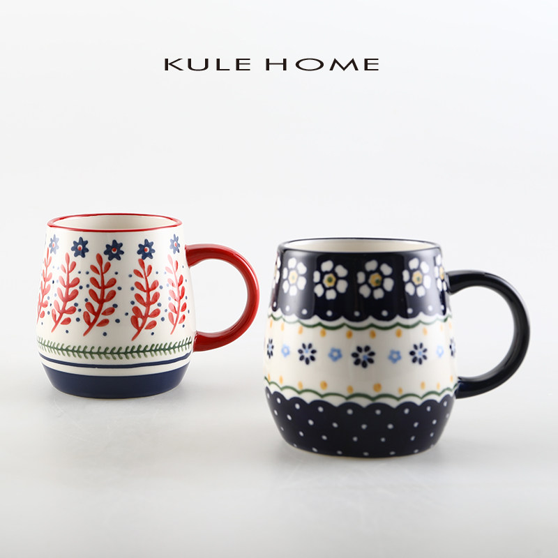 KULE HOME 创意复古青花瓷马克杯个性陶瓷高颜值马克杯情侣马克杯