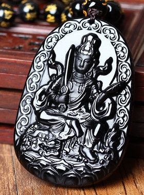 黑曜石守护神佛像生肖兔普萨吊坠