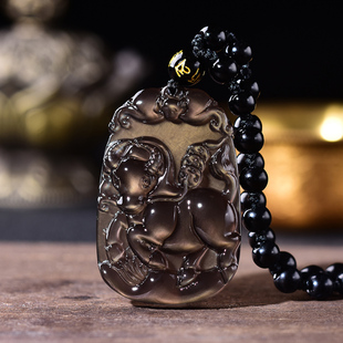 黑曜石牛钱纳宝吉牛展运吊坠玉牛吉祥物牛形饰物牛型饰品