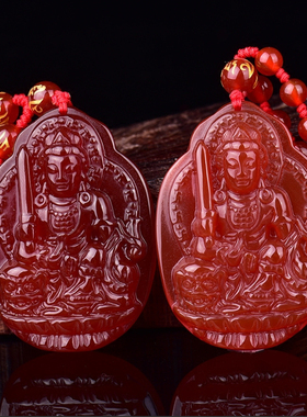 花边属兔红玛瑙文殊菩萨吊坠项链