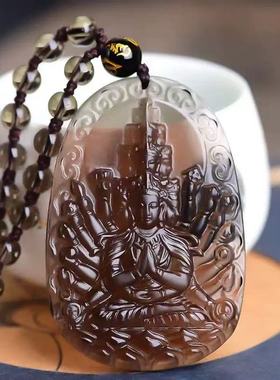 冰种黑曜石千手观音普萨吊坠男女项链2026年属鼠本命佛守护神项链