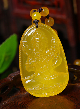 2026年天然黄玉髓刻虚空藏菩萨十二生肖牛虎本命佛守护神项链吊坠