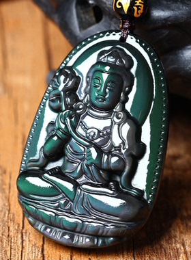 彩虹眼黑曜石观音菩萨守护神吊坠