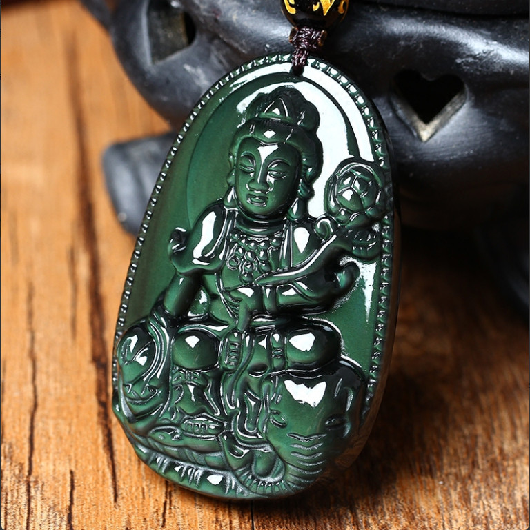 彩虹眼黑曜石生肖属蛇守护神吊坠