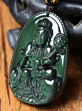 彩虹眼黑曜石生肖属蛇守护神吊坠