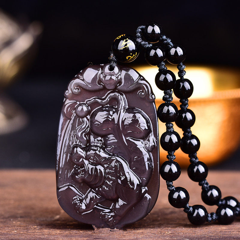 黑曜石生肖虎的吊坠虎图案吉祥物虎型虎形饰品饰物挂件项链礼物