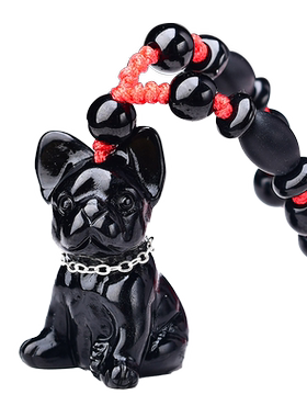 天然黑曜石狗吊坠生肖属兔小狗