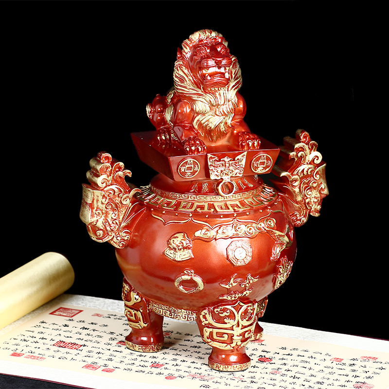 2022年富贵生财生肖摆设财狮添喜摆件宝吉懿通财鼓喜狮贵人印摆件