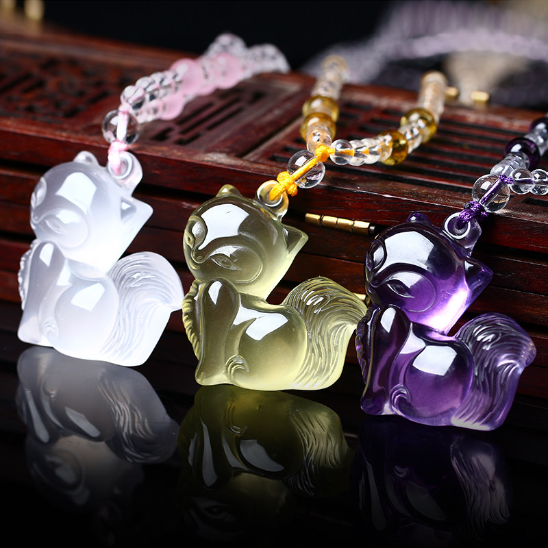 黄水晶粉晶紫水晶小狐狸魅影幻狐星元宿烈焰赤狐吊坠项坠